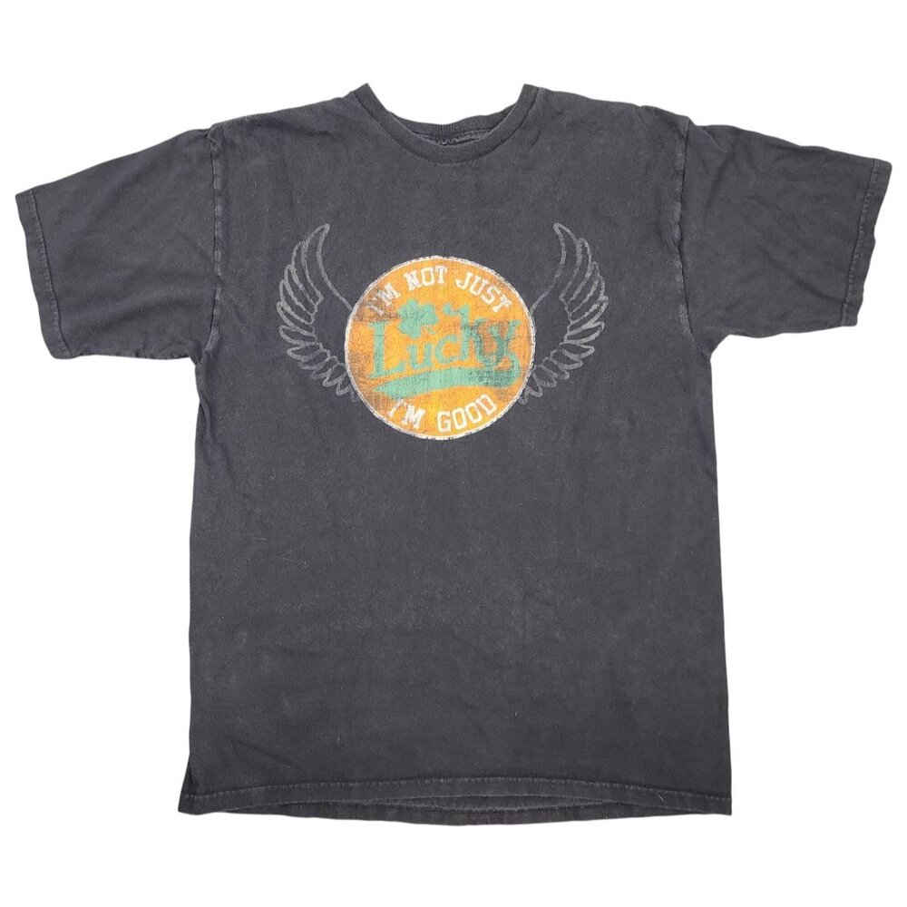 Ink Inc. Black T-Shirt I'm Not Just Lucky I'm Good Medium Tee 100% Cotton